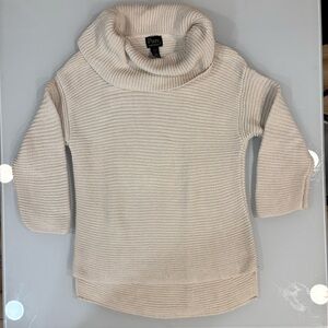 Pure Handknit Cotton Sweater Cream Turtleneck Chunky Knit Cozy Minimalist S/M